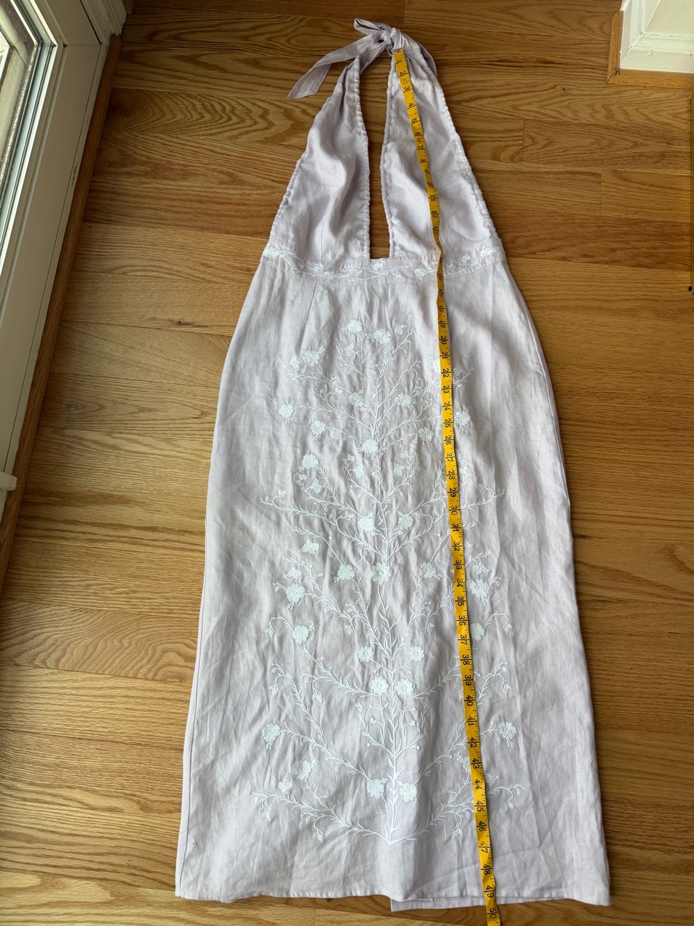 Fanm Mon Karla Lilac Linen Embroidered Halter Midi Dress M $399 - Picture 10 of 11